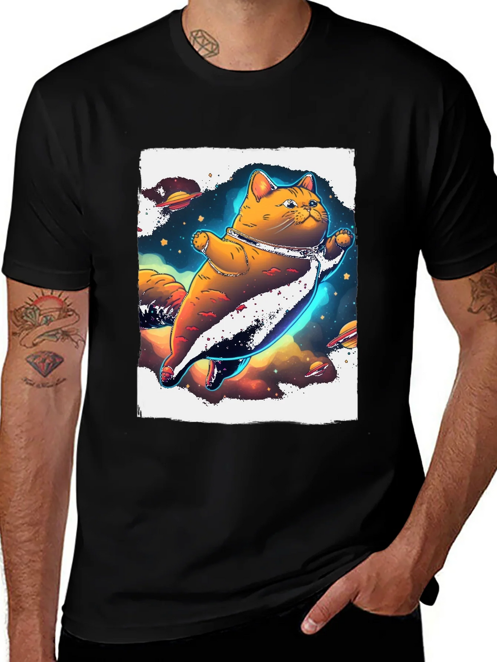 Space Cat T-Shirt - Black Unique Design product image 1