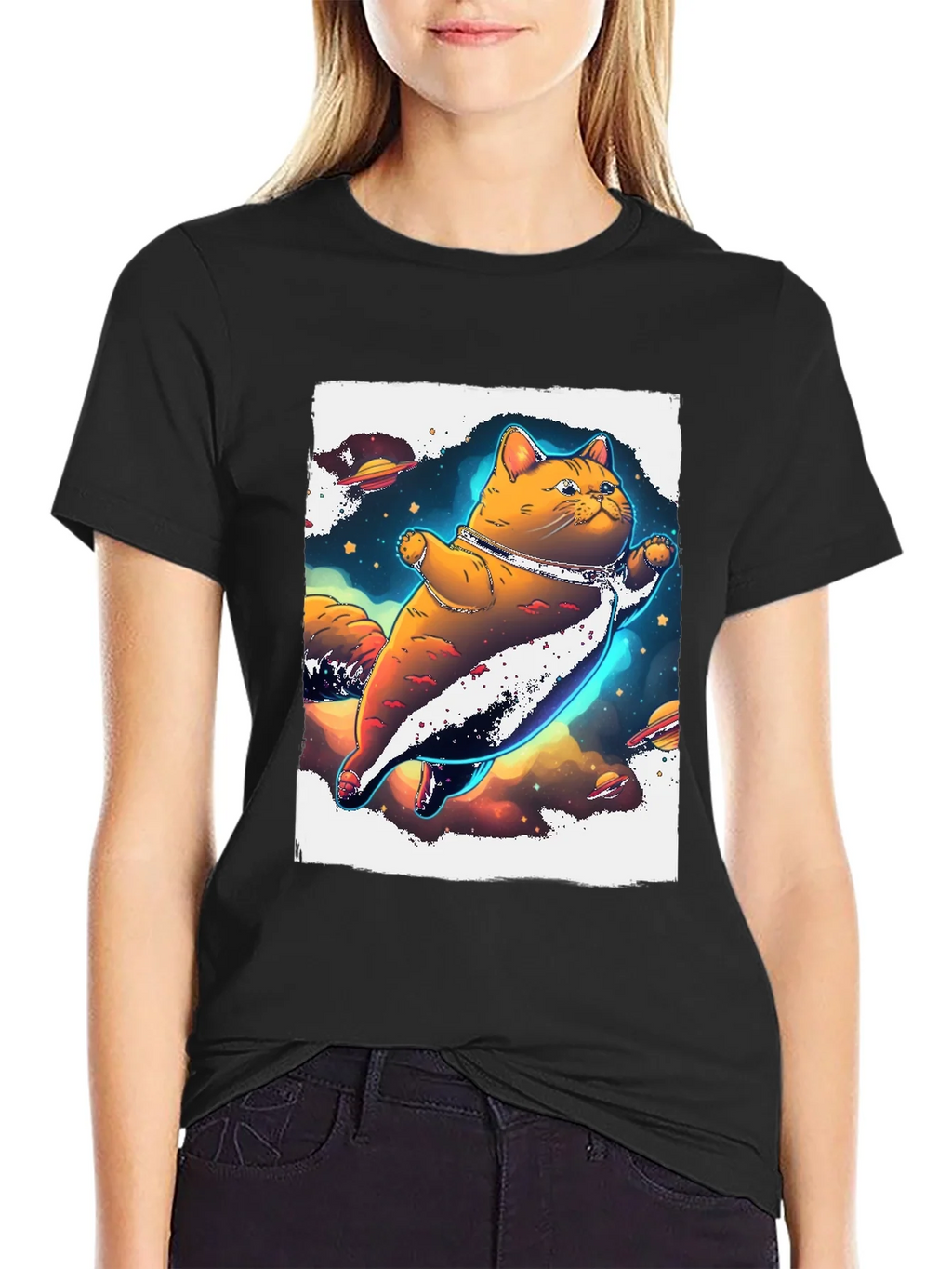 Space Cat T-Shirt - Black Unique Design product image 2
