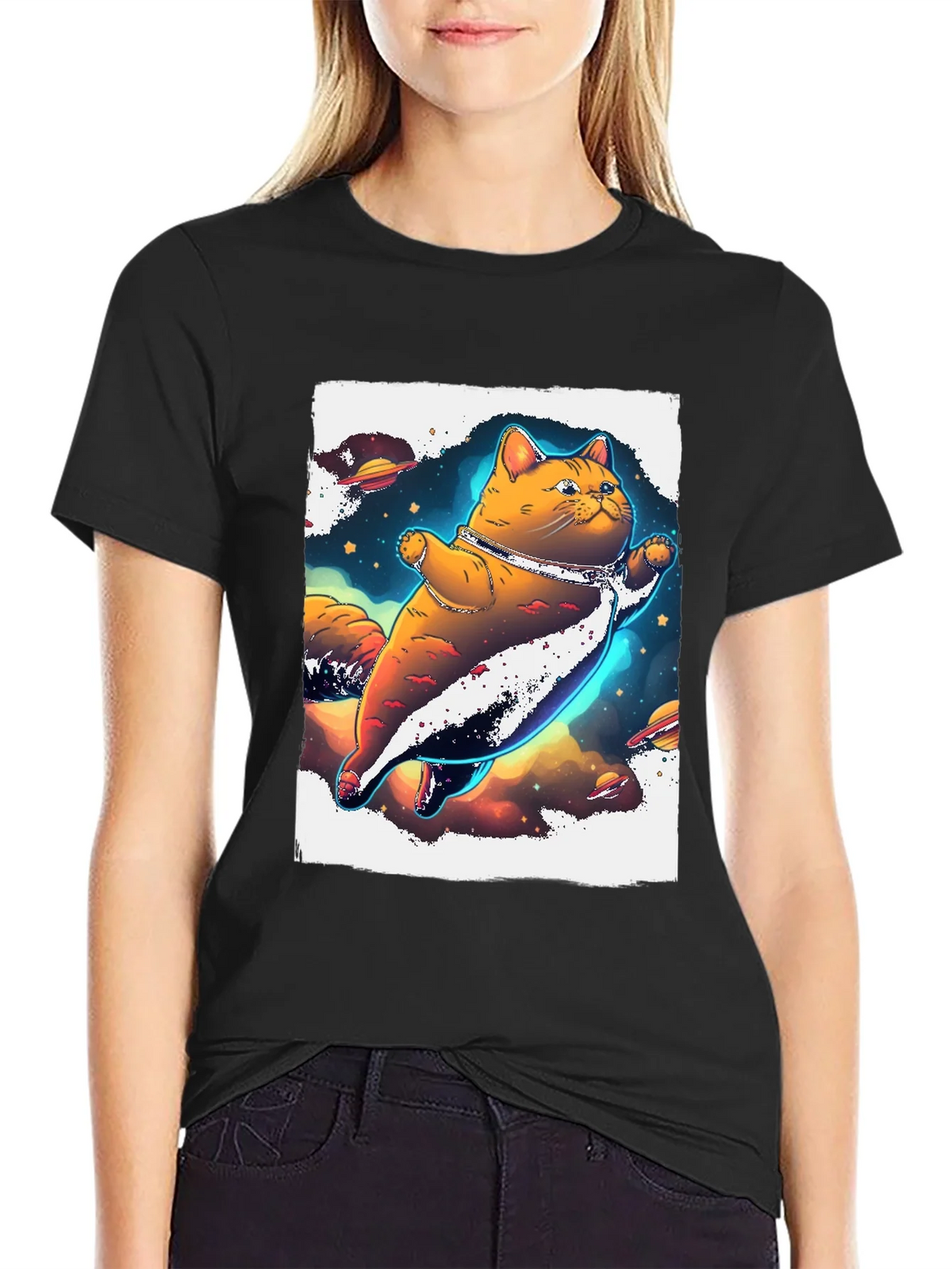 Space Cat T-Shirt - Black Unique Design product image 2