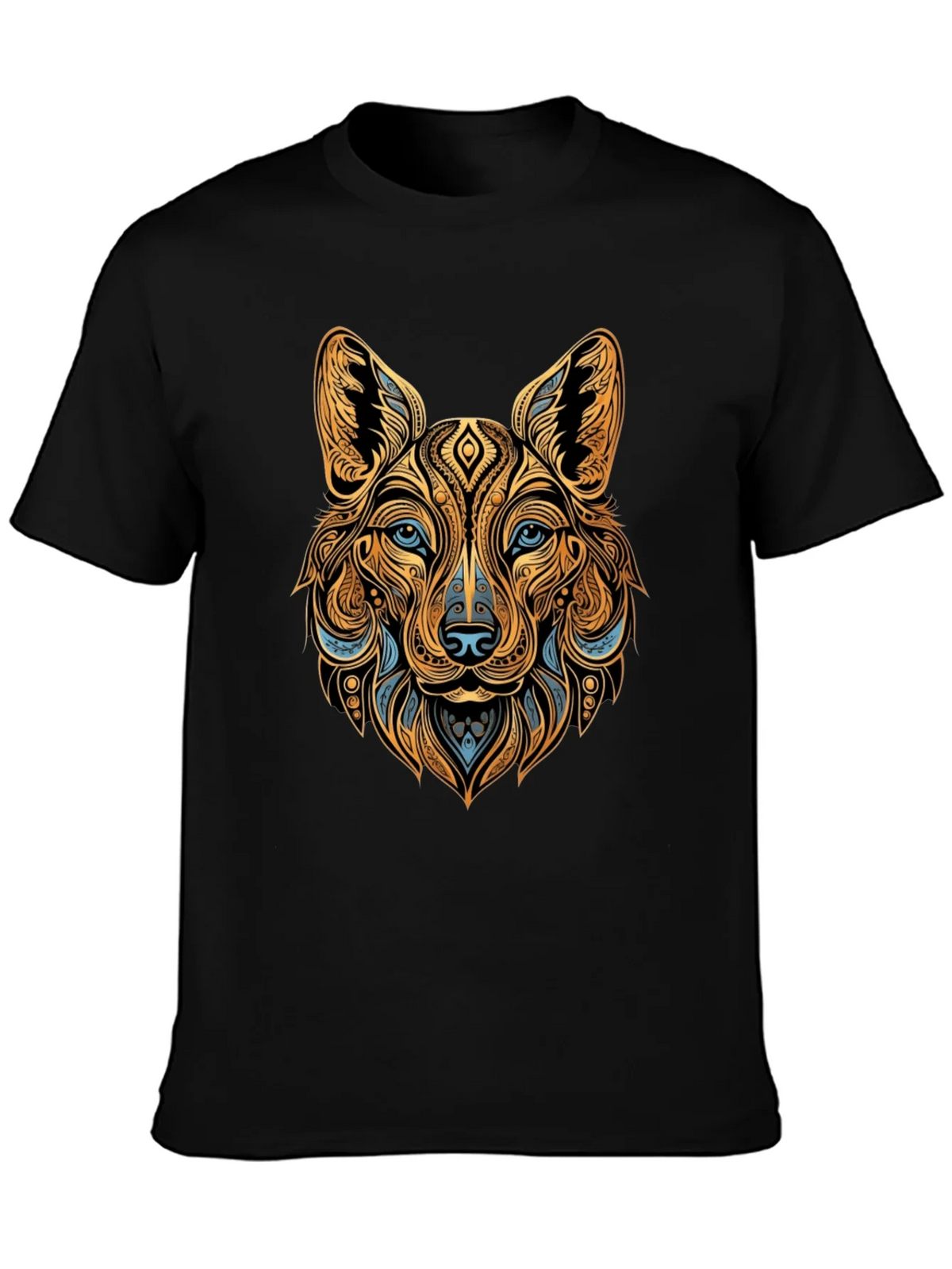 Tribal Wolf Graphic Black Tee - Unique Animal Print product image 2
