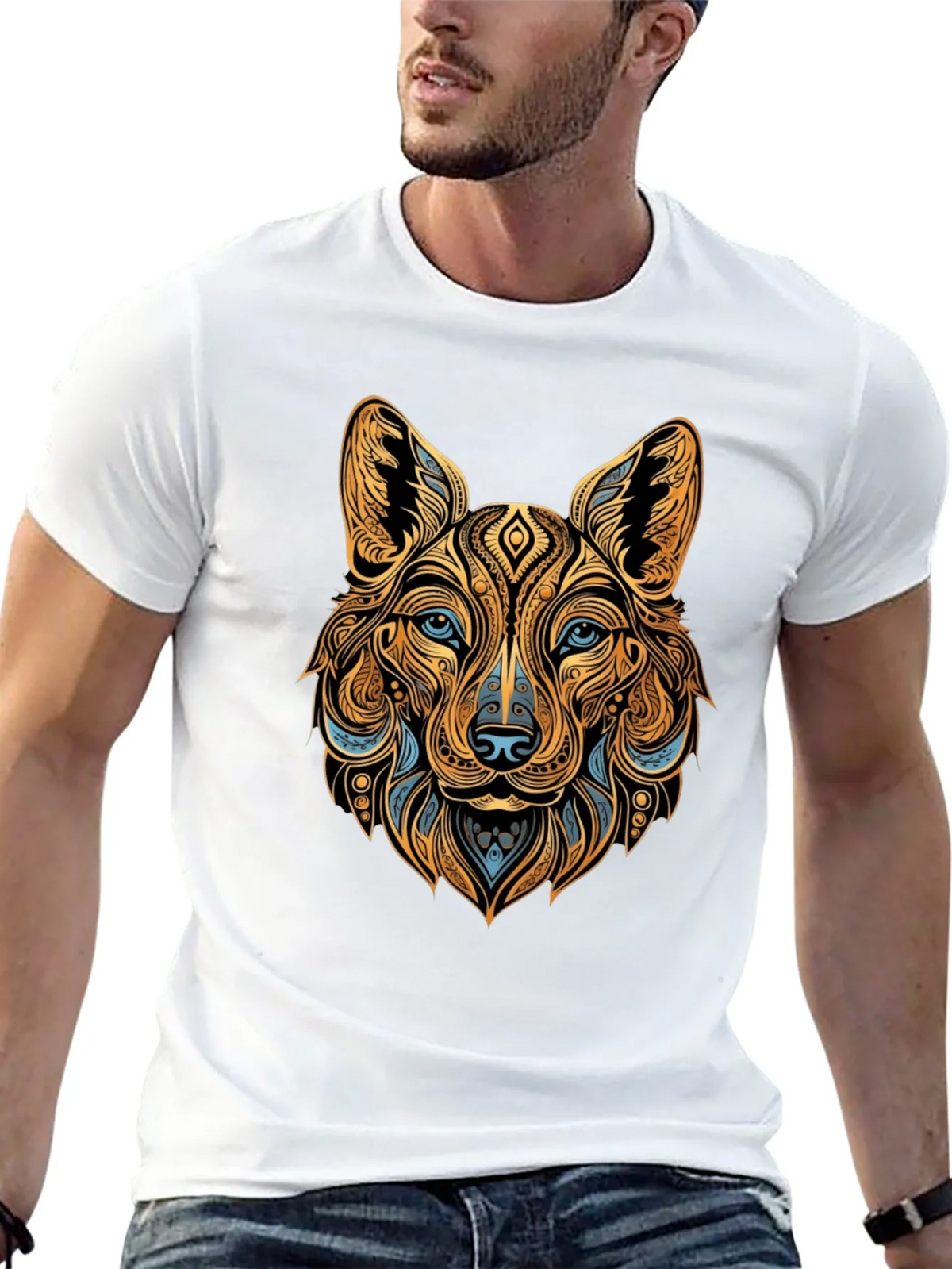 Tribal Wolf Graphic Black Tee - Unique Animal Print product image 6