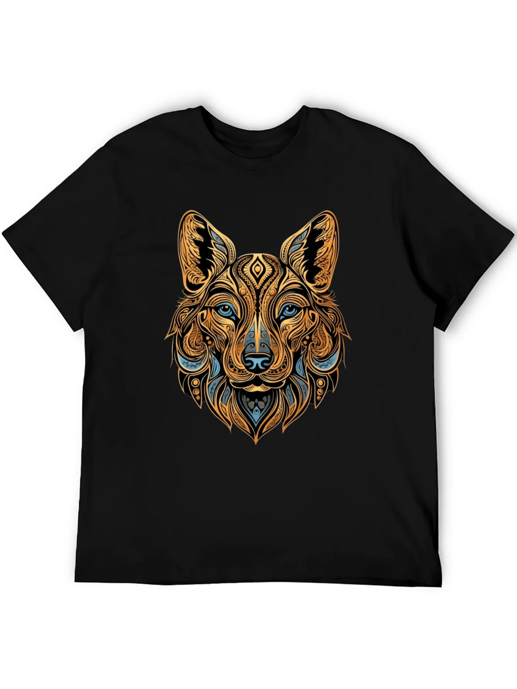 Tribal Wolf Graphic Black Tee - Unique Animal Print product image 3