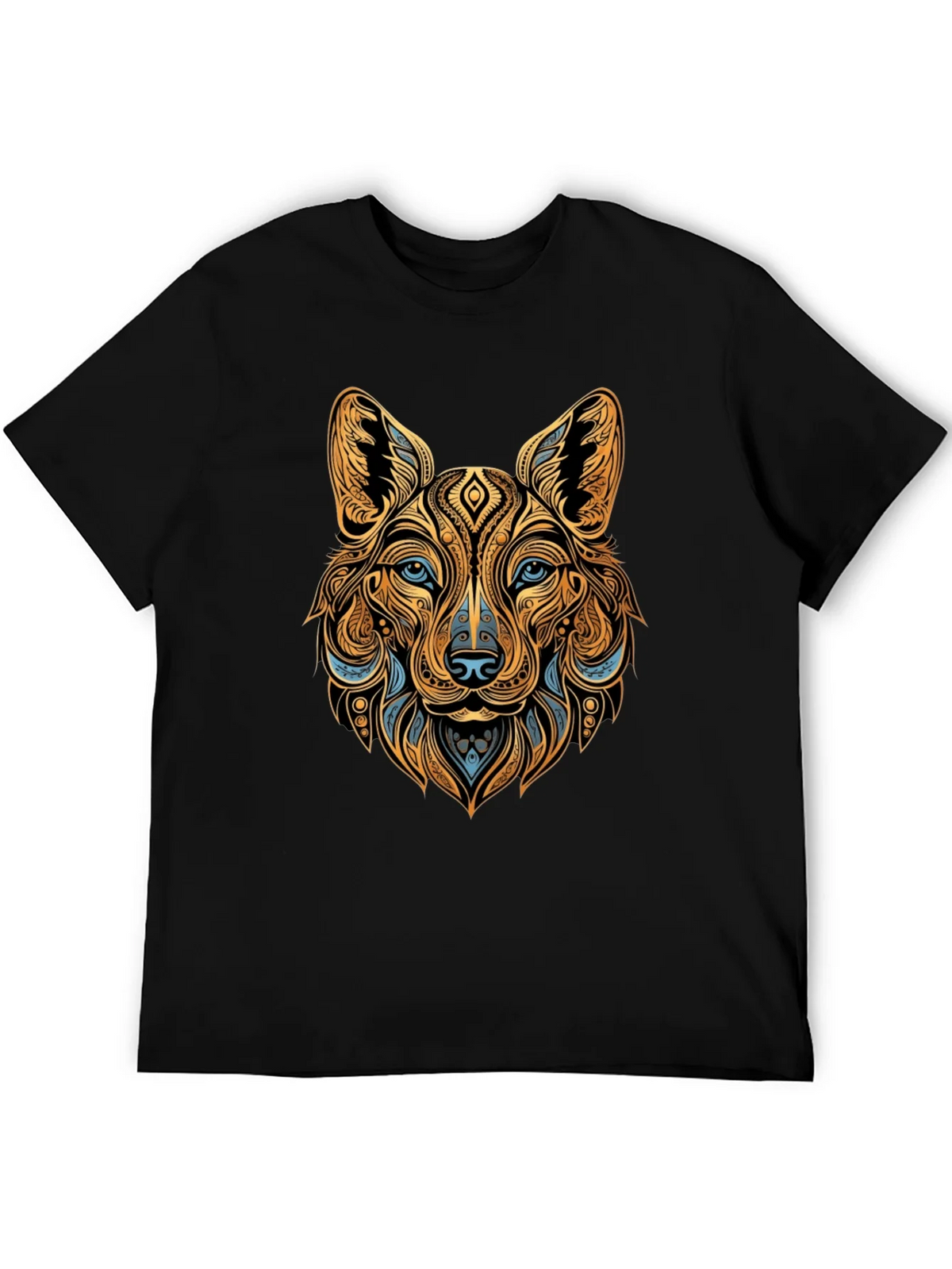 Tribal Wolf Graphic Black Tee - Unique Animal Print product image 3