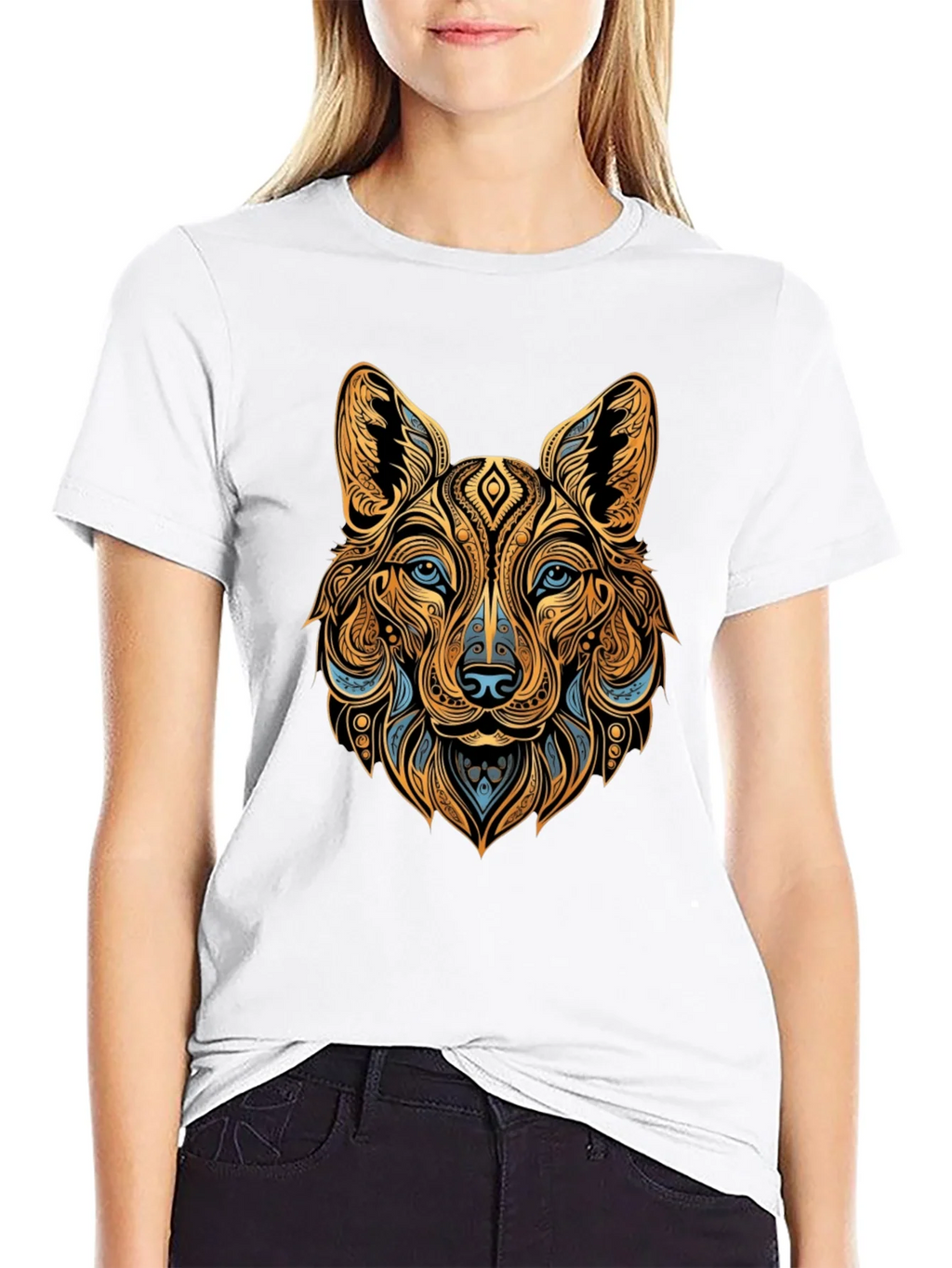 Tribal Wolf Graphic Black Tee - Unique Animal Print product image 4