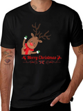 Festive Reindeer Merry Christmas Black T-shirt product image 1