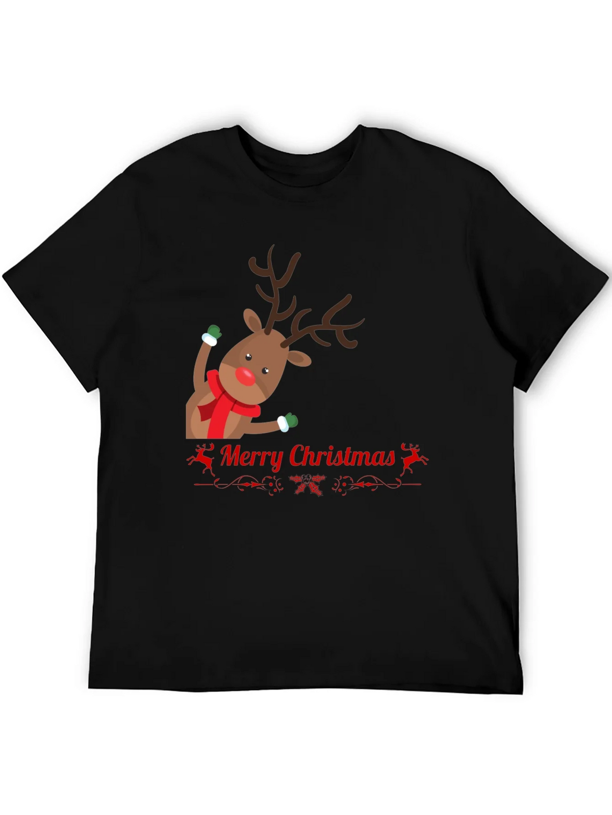 Festive Reindeer Merry Christmas Black T-shirt product image 5