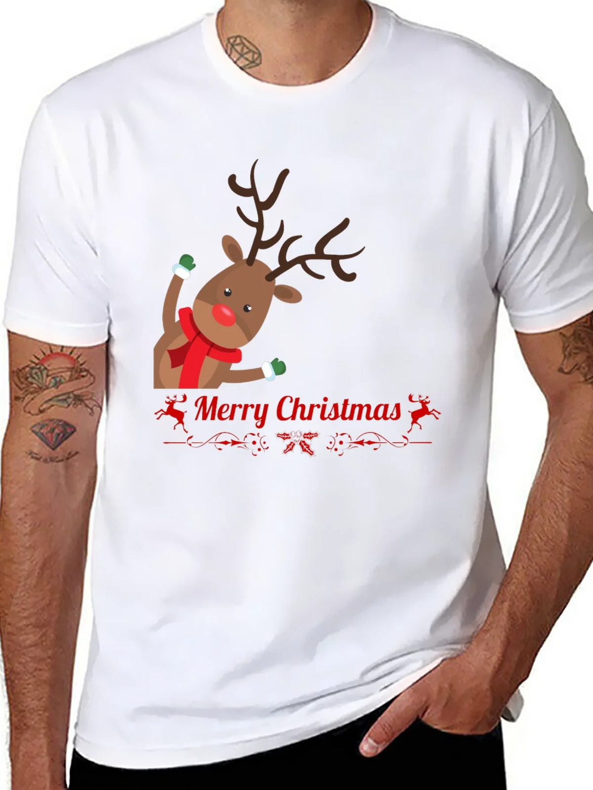 Festive Reindeer Merry Christmas Black T-shirt product image 7