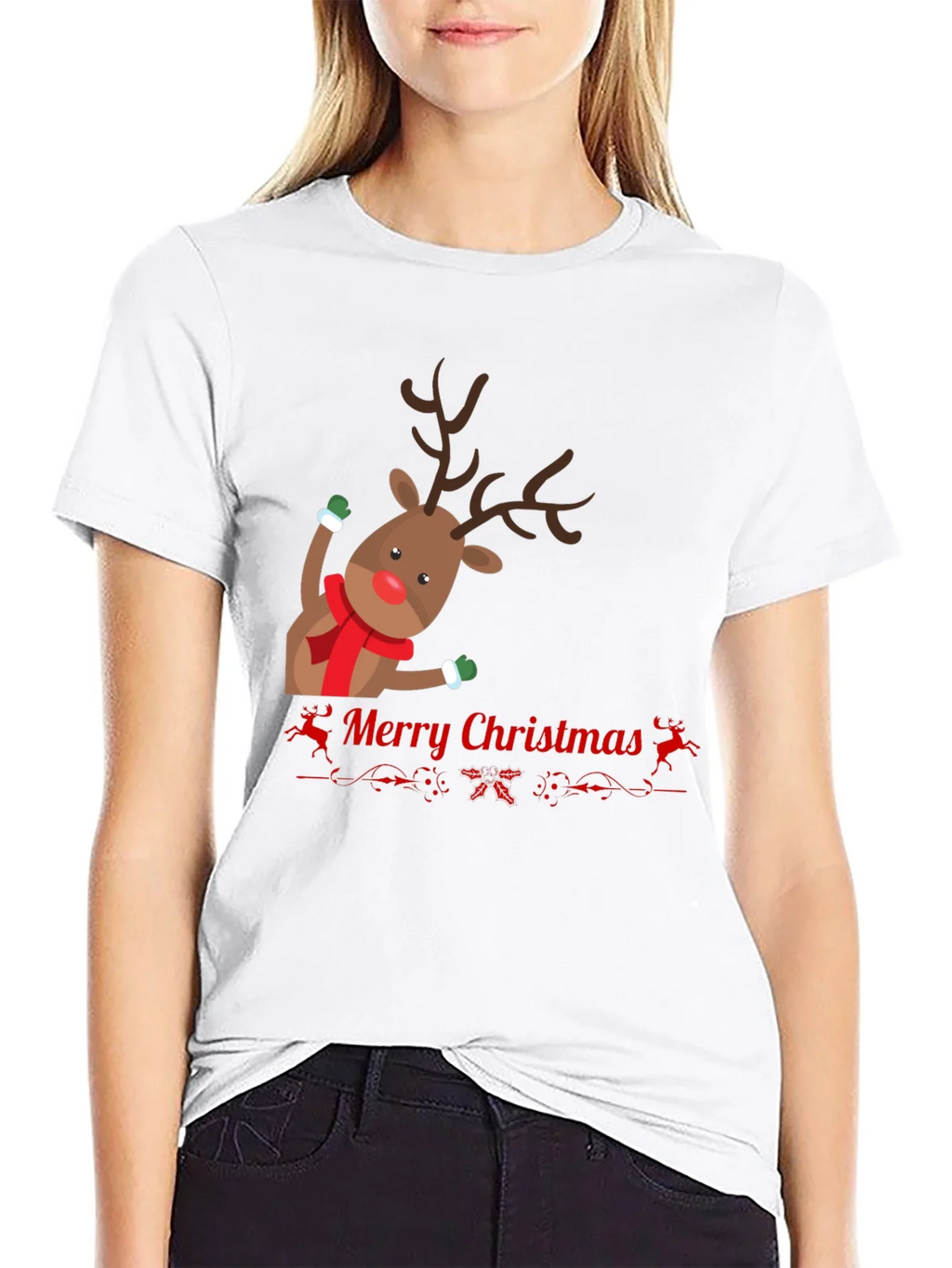 Festive Reindeer Merry Christmas Black T-shirt product image 8