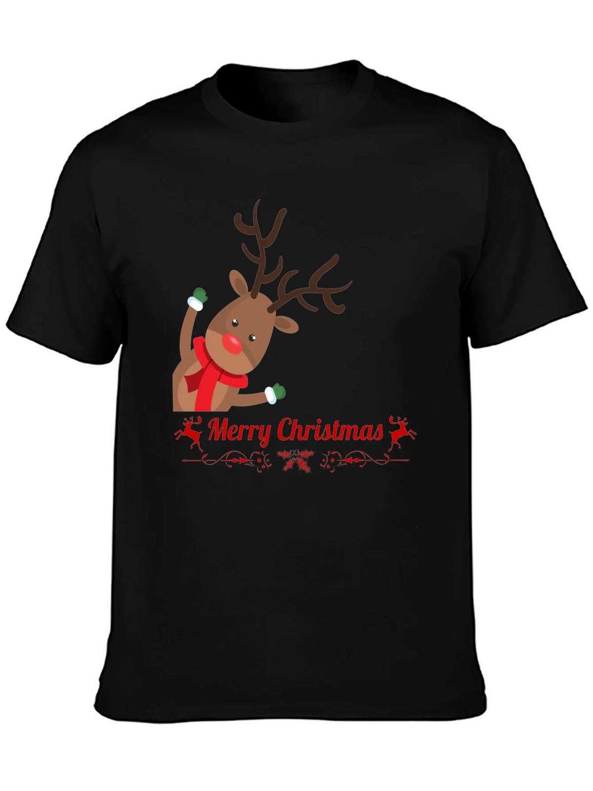 Festive Reindeer Merry Christmas Black T-shirt product image 3