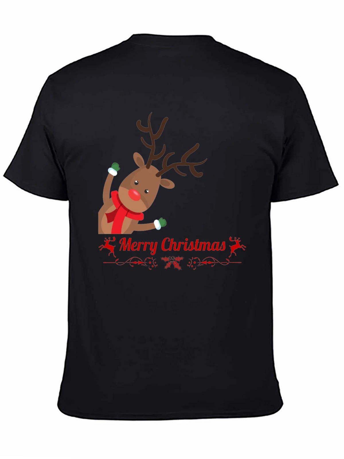 Festive Reindeer Merry Christmas Black T-shirt product image 4