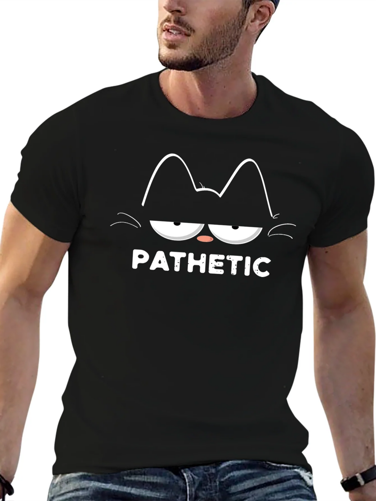 Pathetic Cat Graphic T-Shirt - Black product image 6