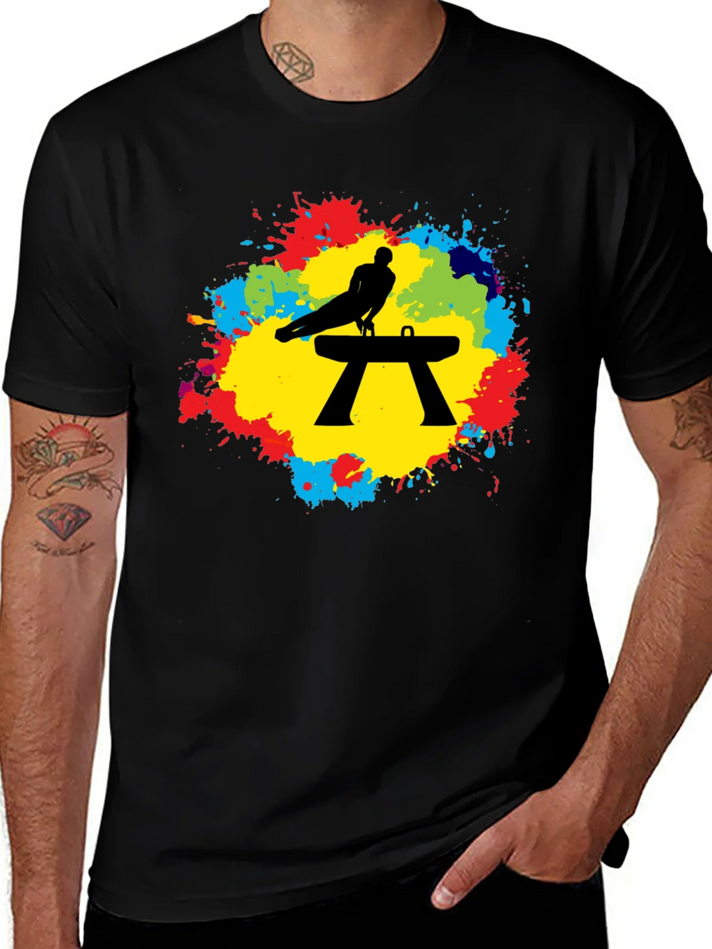 Gymnast Pommel Horse T-Shirt - Colorful Splash Design product image 1
