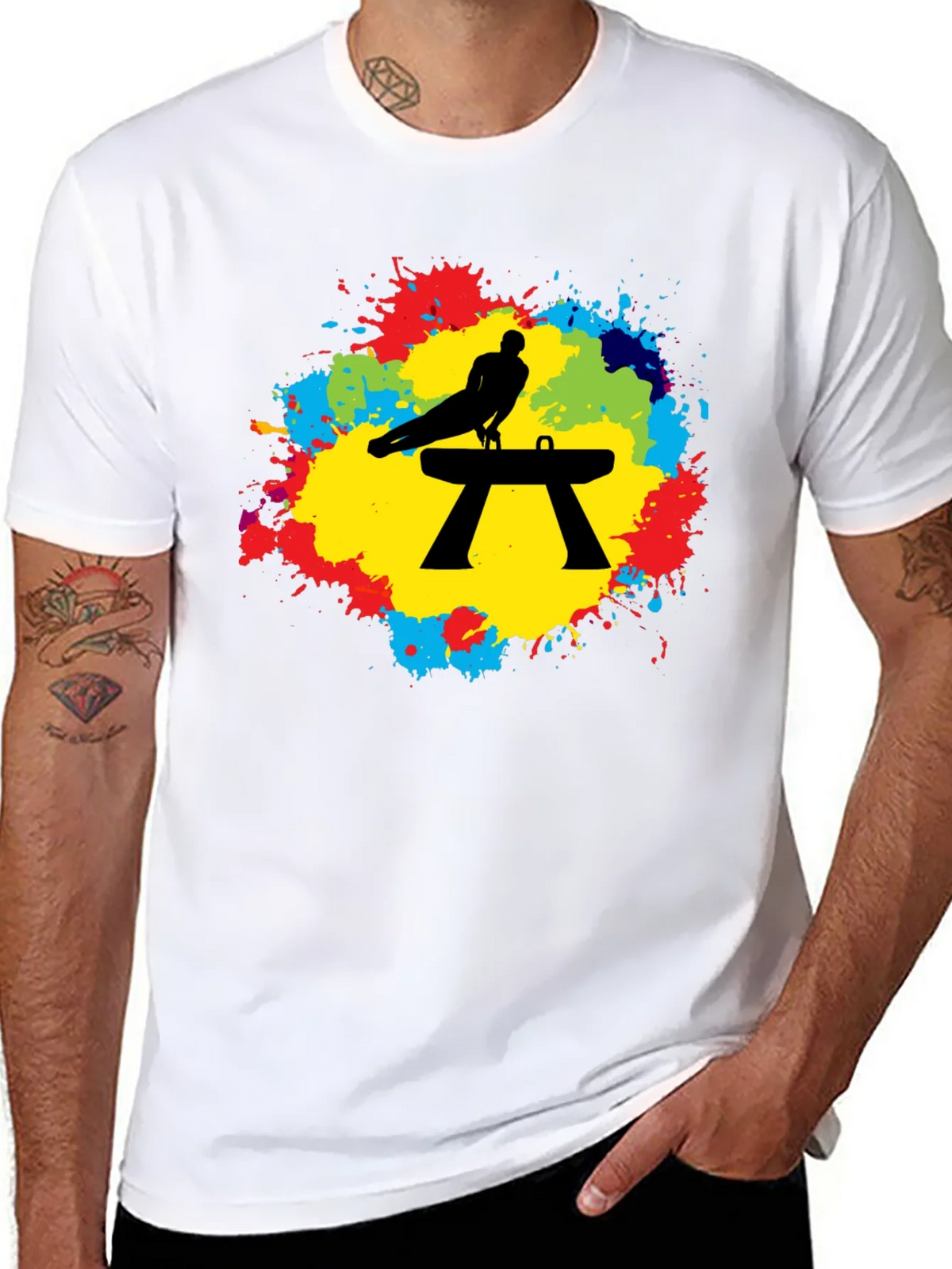 Gymnast Pommel Horse T-Shirt - Colorful Splash Design product image 7