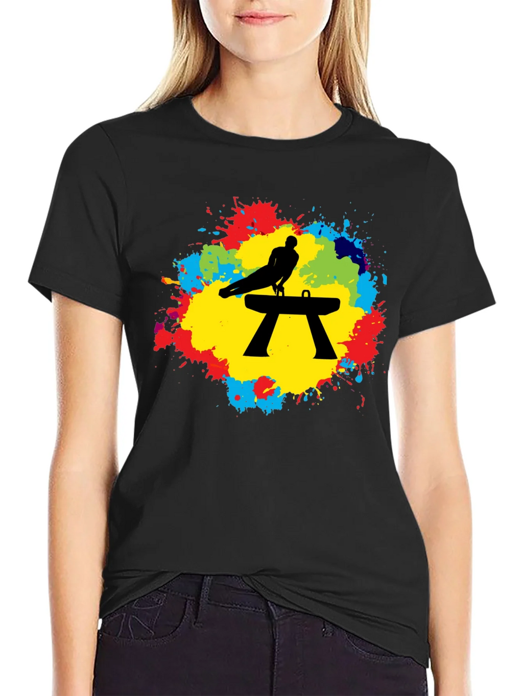 Gymnast Pommel Horse T-Shirt - Colorful Splash Design product image 2