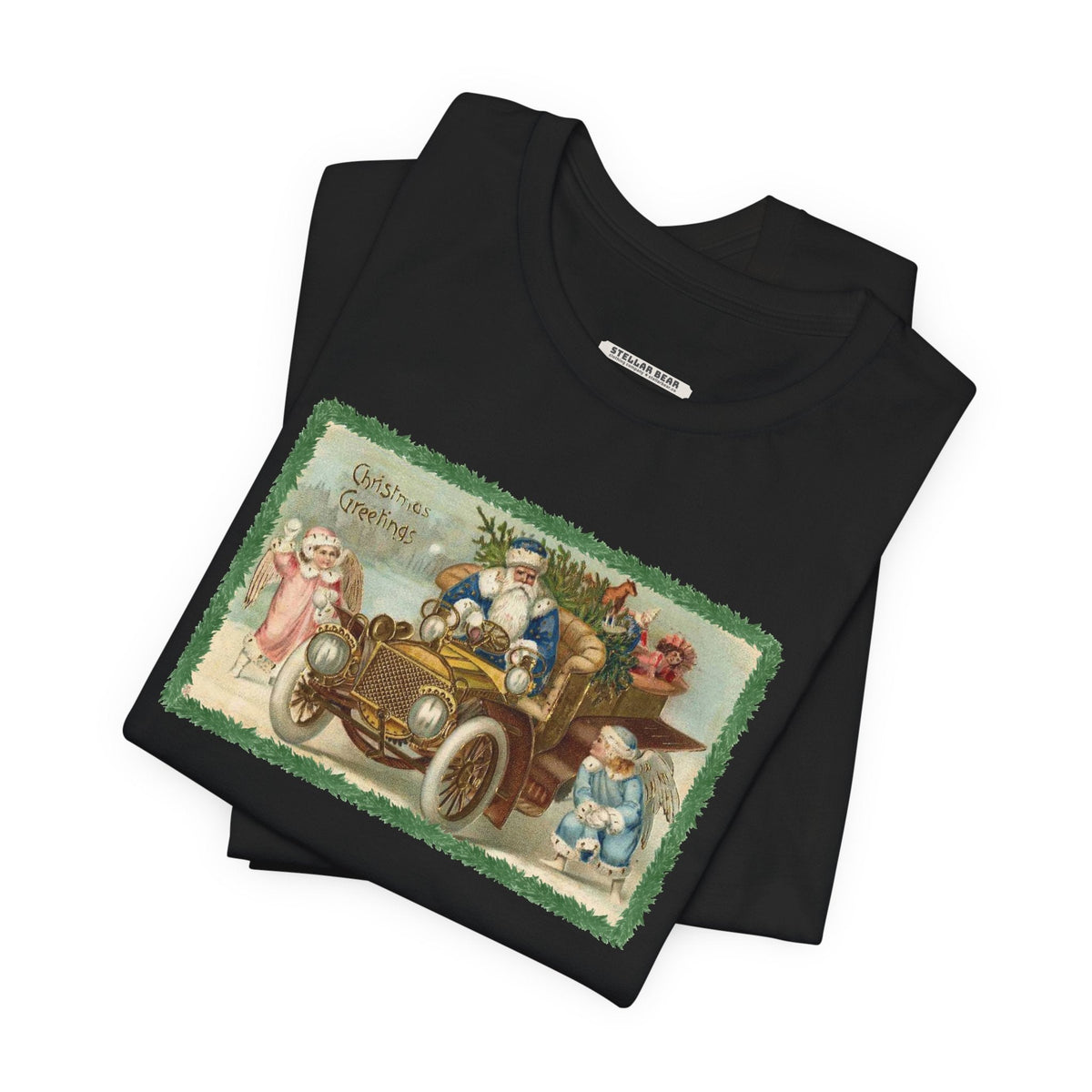 Snowball Fighting Angels with Santa 1900s Vintage Graphic product image 2