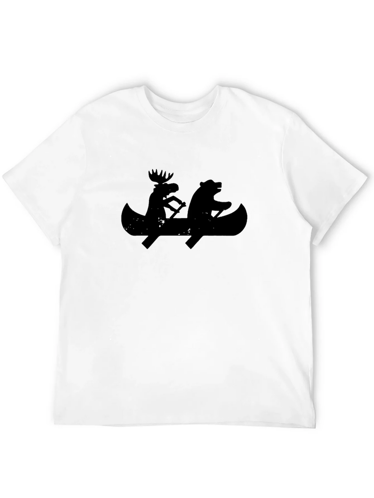 Black T-Shirt with Moose and Bear Canoeing Design product image 6