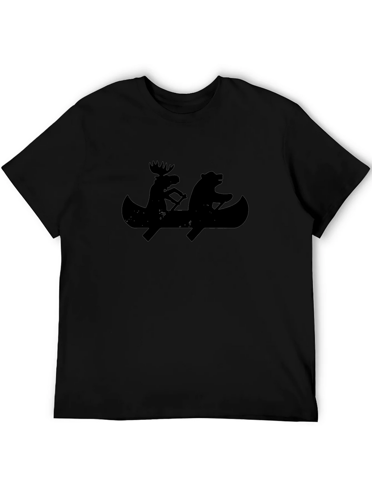 Black T-Shirt with Moose and Bear Canoeing Design product image 3