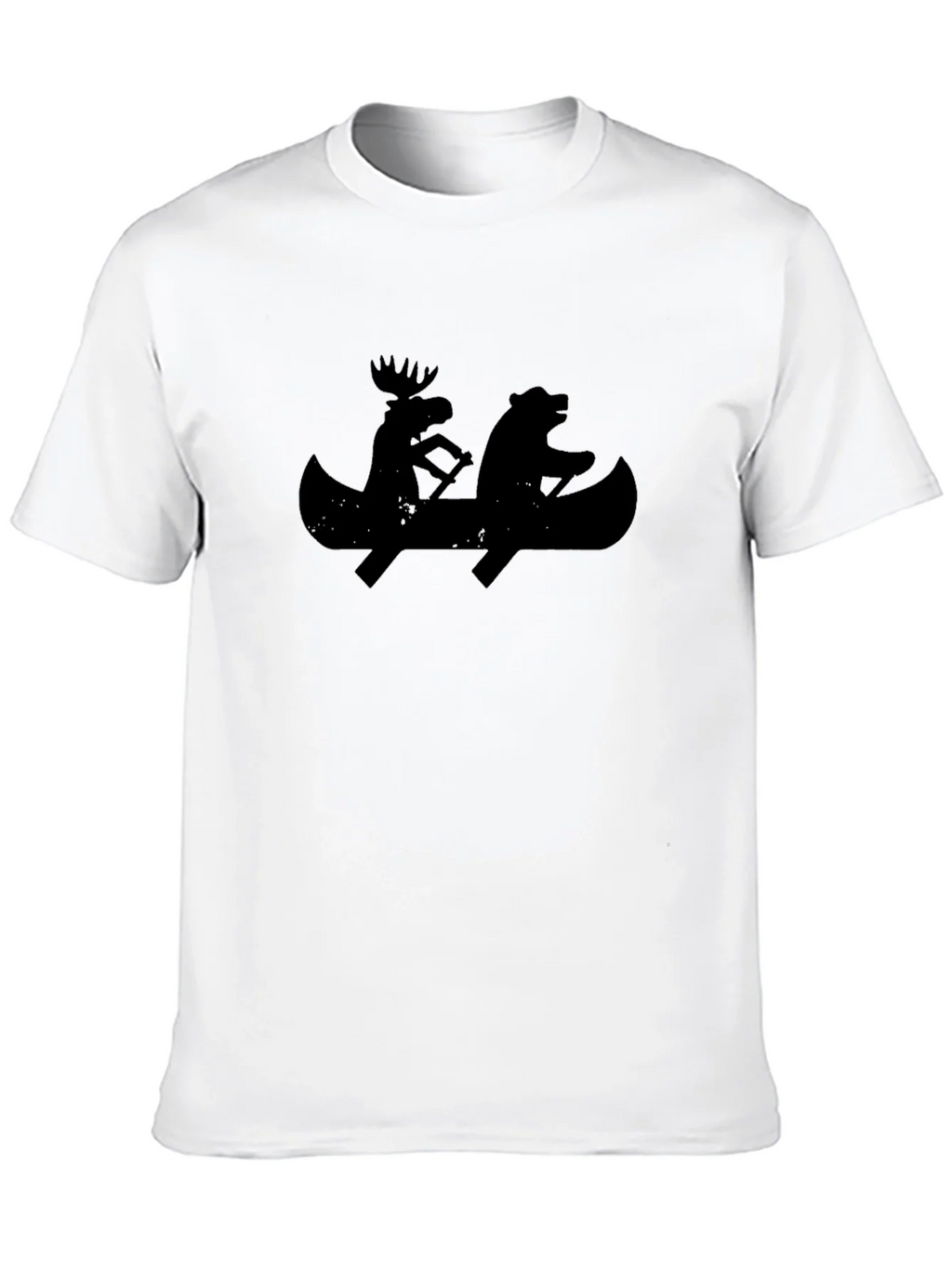 Black T-Shirt with Moose and Bear Canoeing Design product image 5