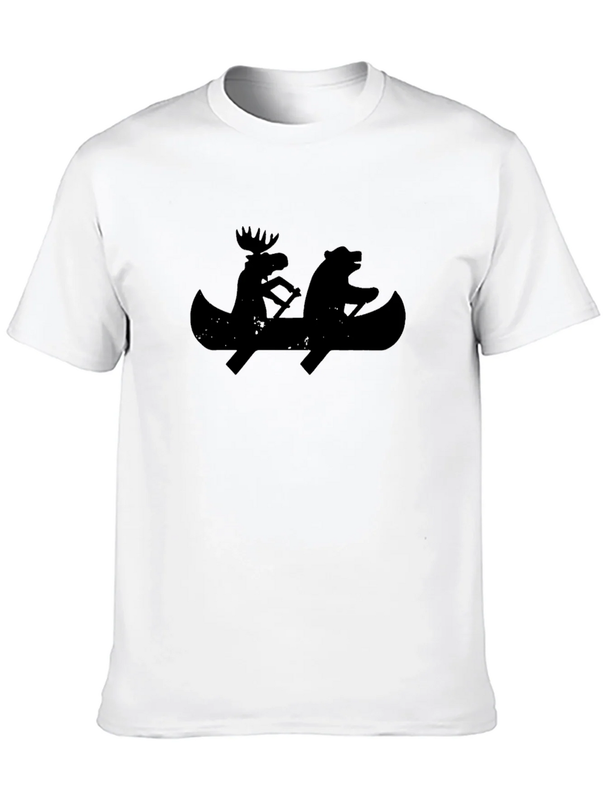 Black T-Shirt with Moose and Bear Canoeing Design product image 5