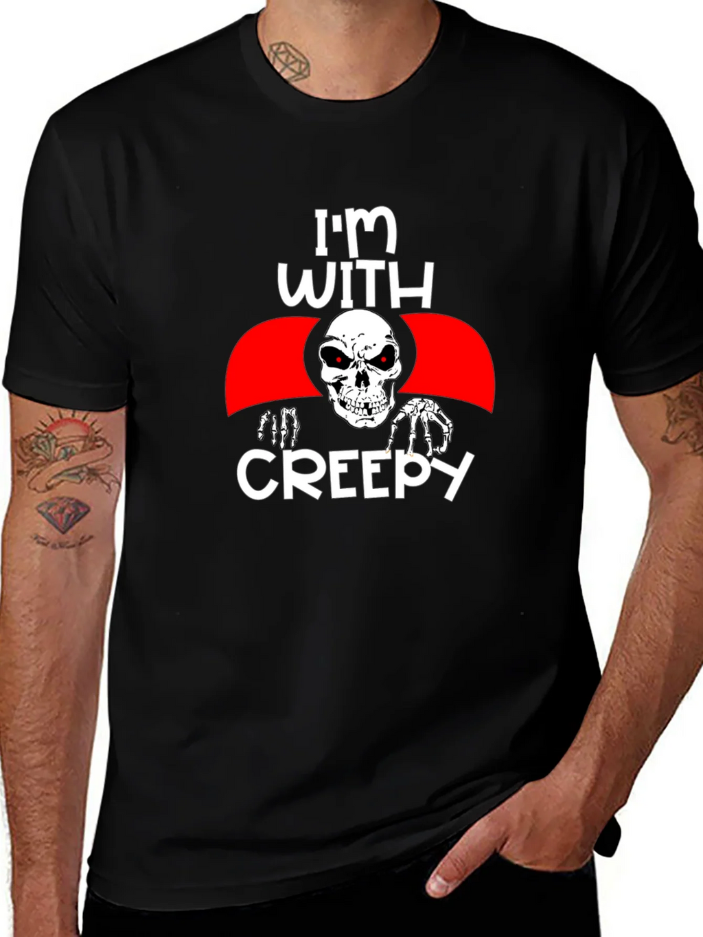 Im With Creepy Skull Graphic Tee - Halloween product image 1