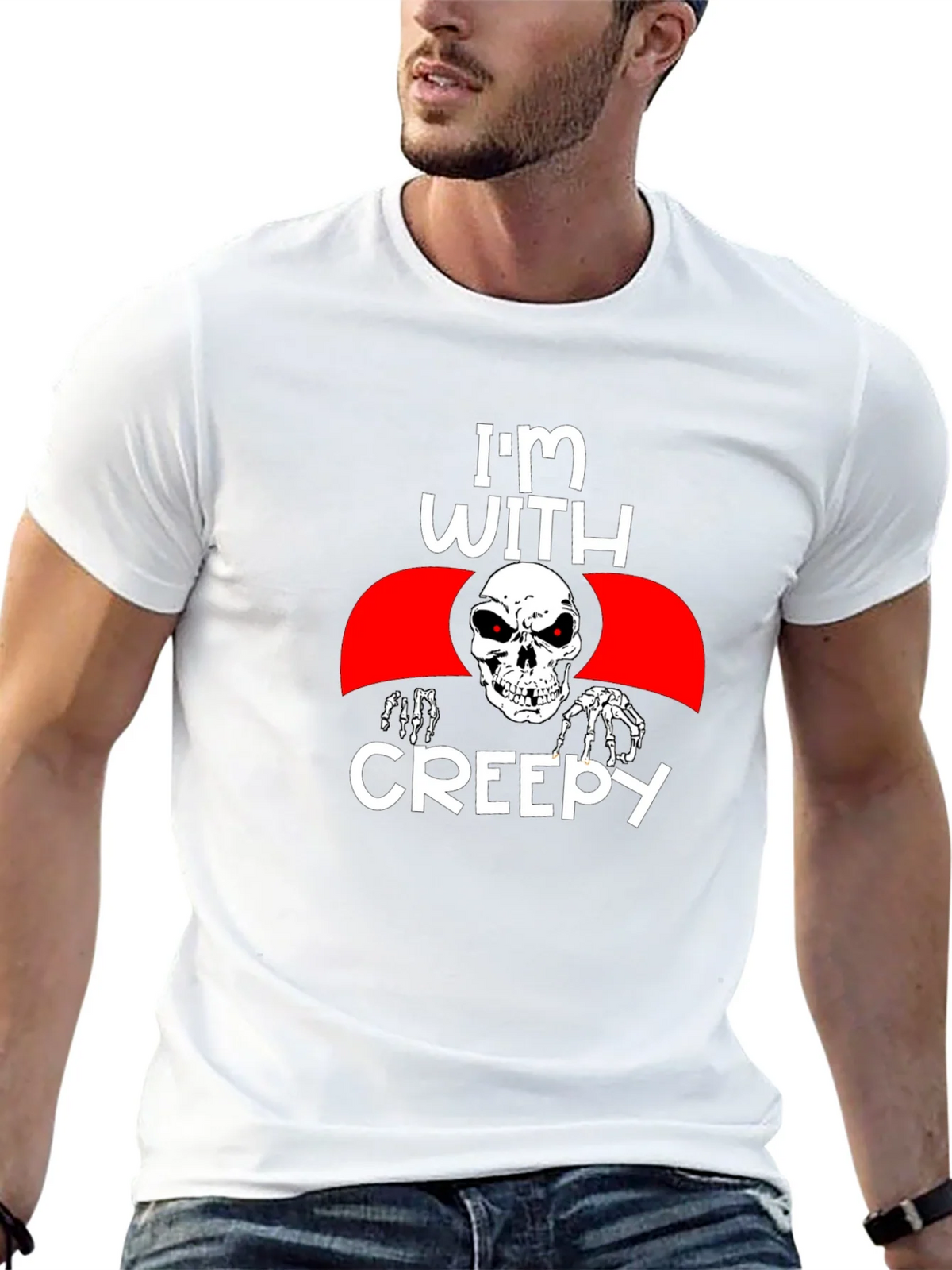 Im With Creepy Skull Graphic Tee - Halloween product image 12