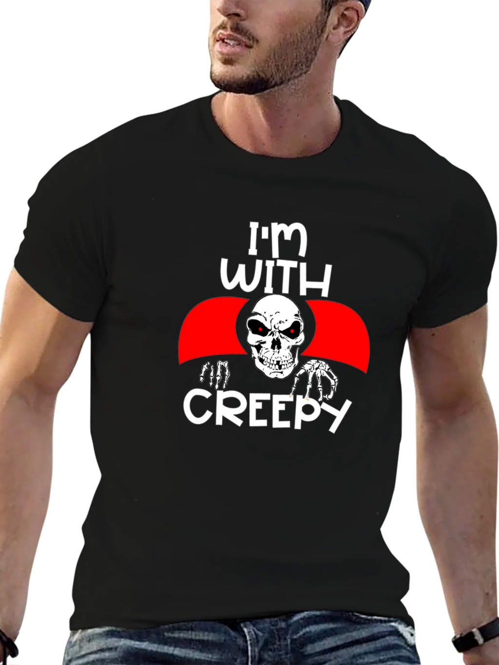 Im With Creepy Skull Graphic Tee - Halloween product image 6