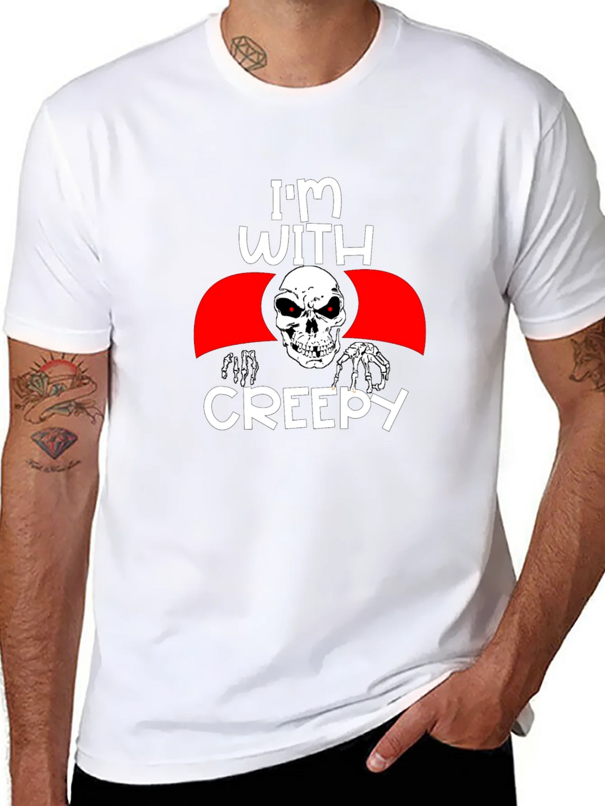 Im With Creepy Skull Graphic Tee - Halloween product image 7