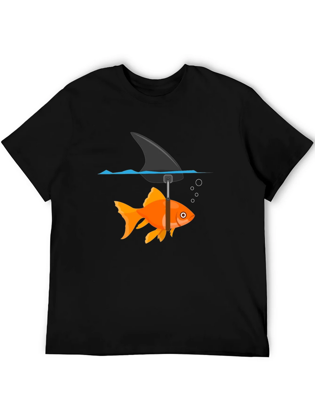 Funny Goldfish Shark Fin Black T-Shirt product image 4