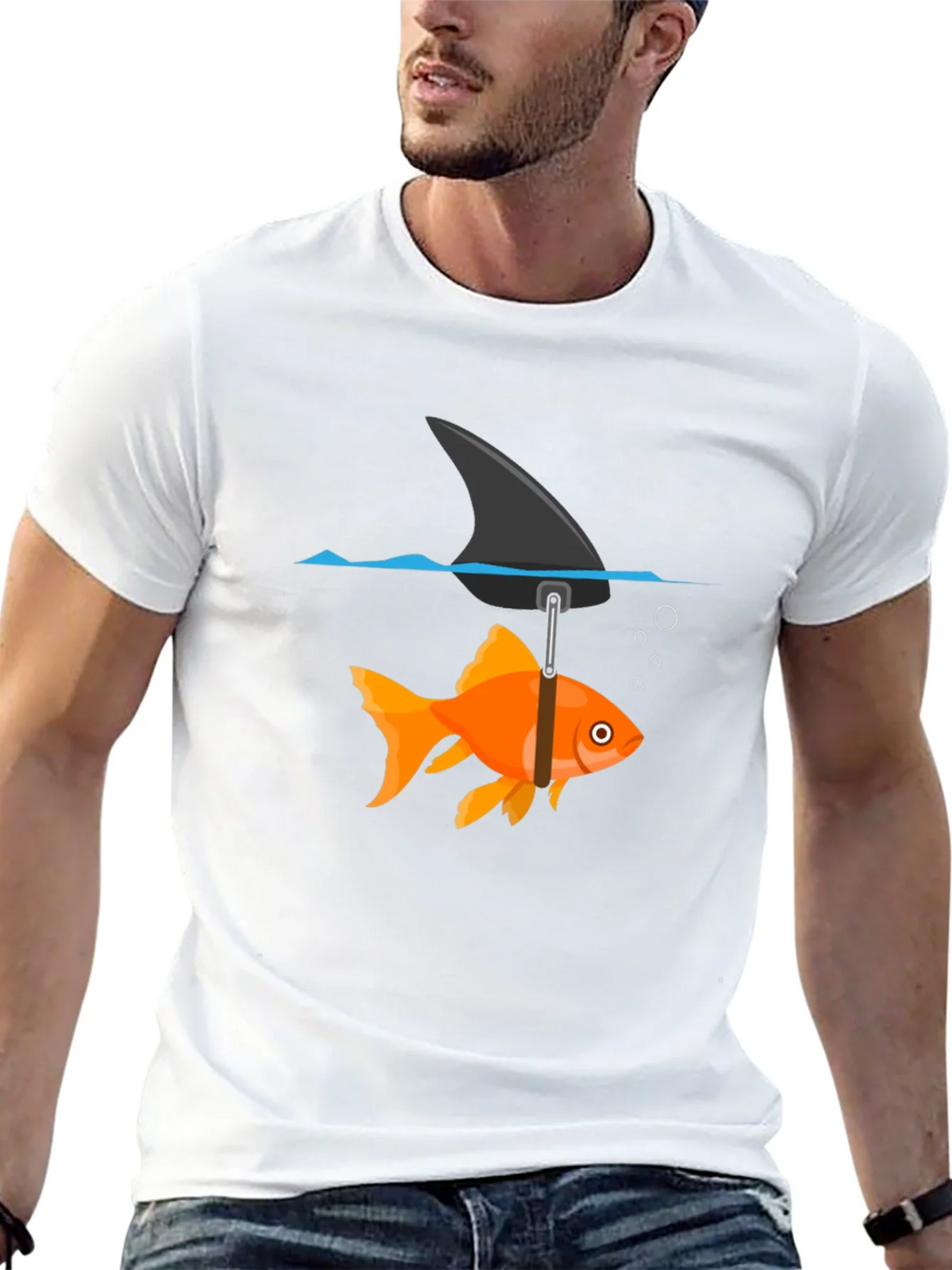 Funny Goldfish Shark Fin Black T-Shirt product image 11