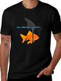 Funny Goldfish Shark Fin Black T-Shirt product image 1