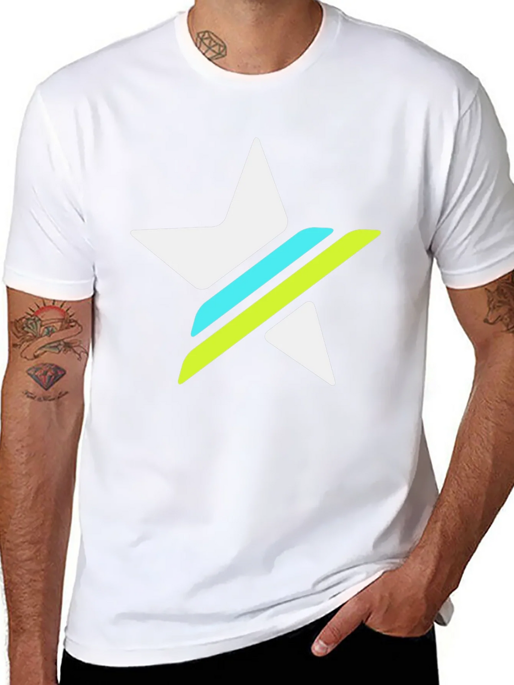 Graphic Tee - White Star with Green & Blue Stripes product image 7
