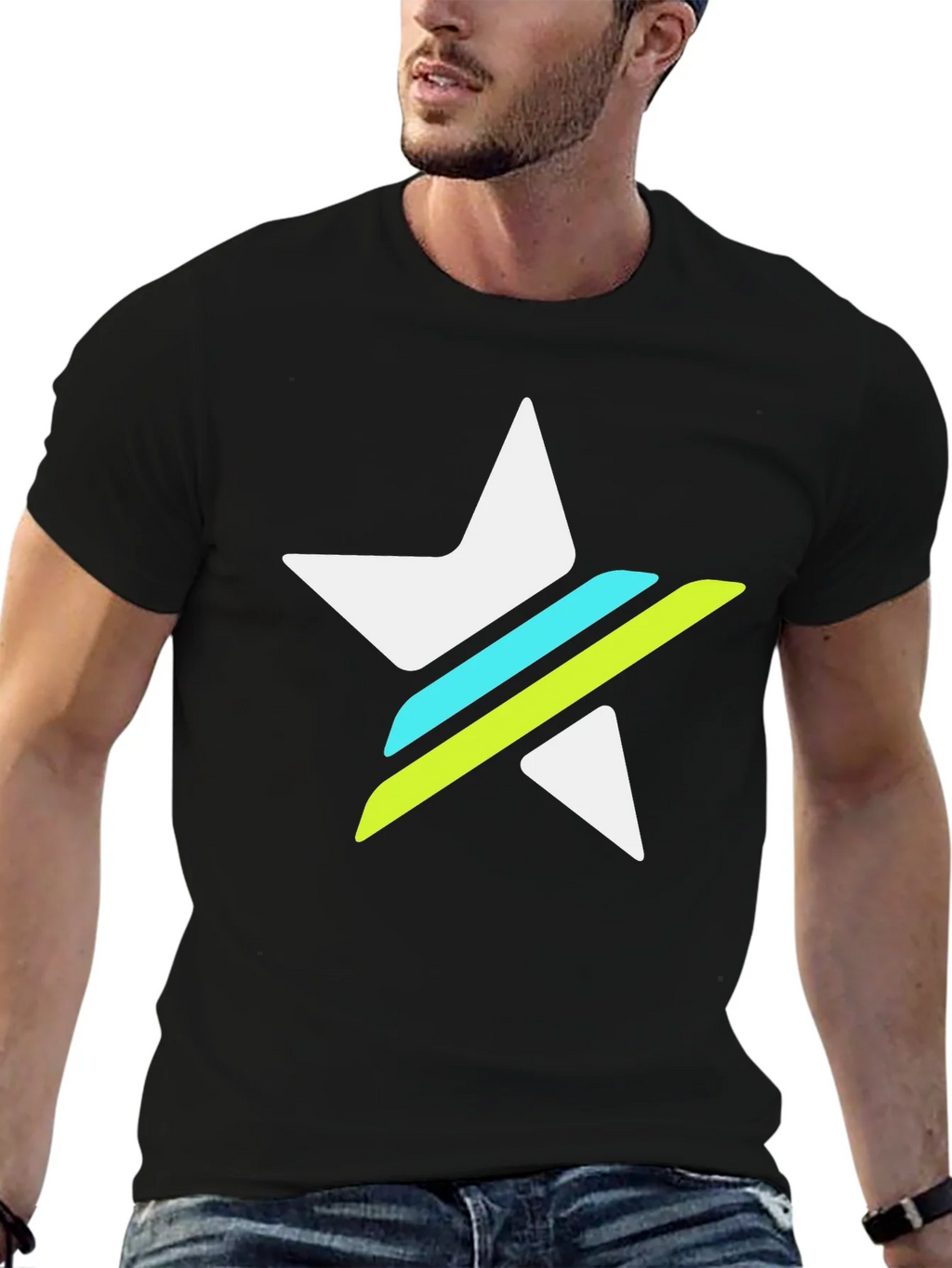 Graphic Tee - White Star with Green & Blue Stripes product image 6