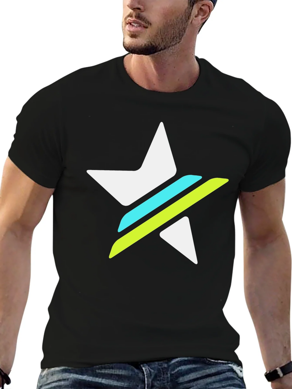 Graphic Tee - White Star with Green & Blue Stripes product image 6