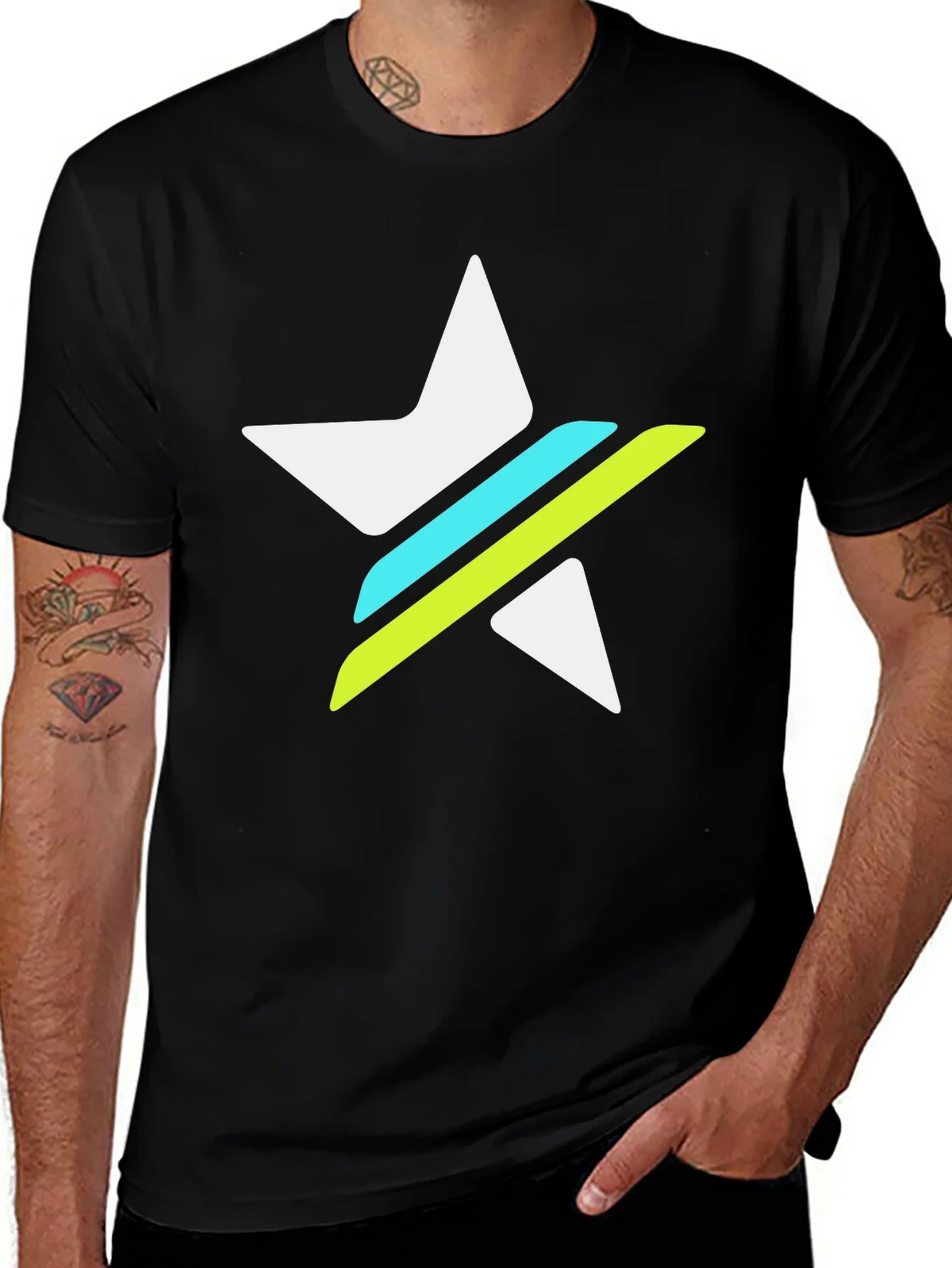 Graphic Tee - White Star with Green & Blue Stripes product image 1