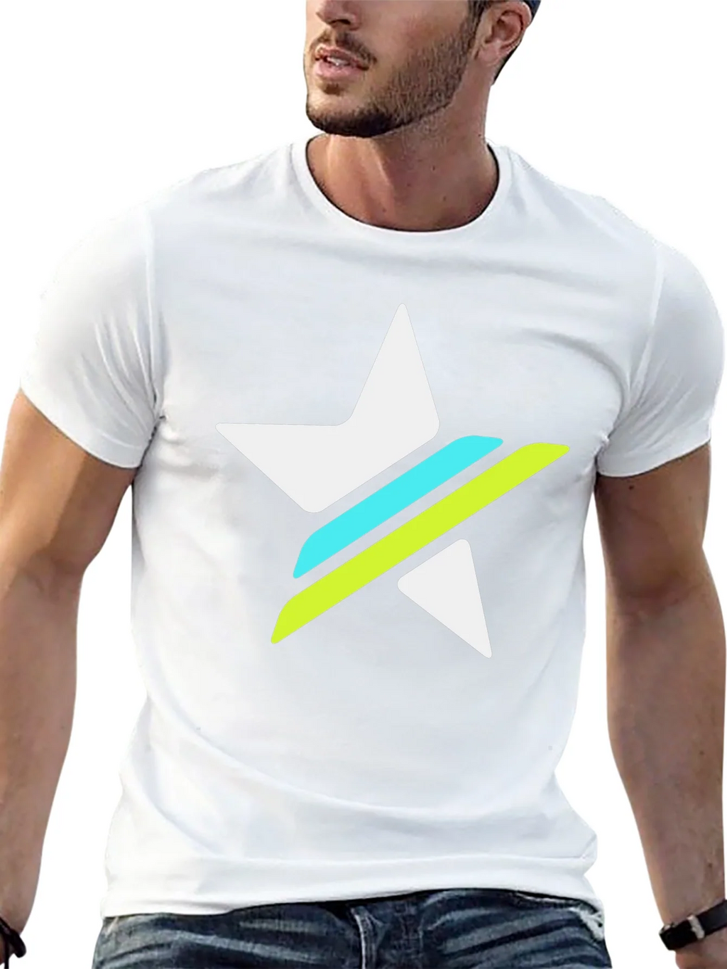 Graphic Tee - White Star with Green & Blue Stripes product image 12