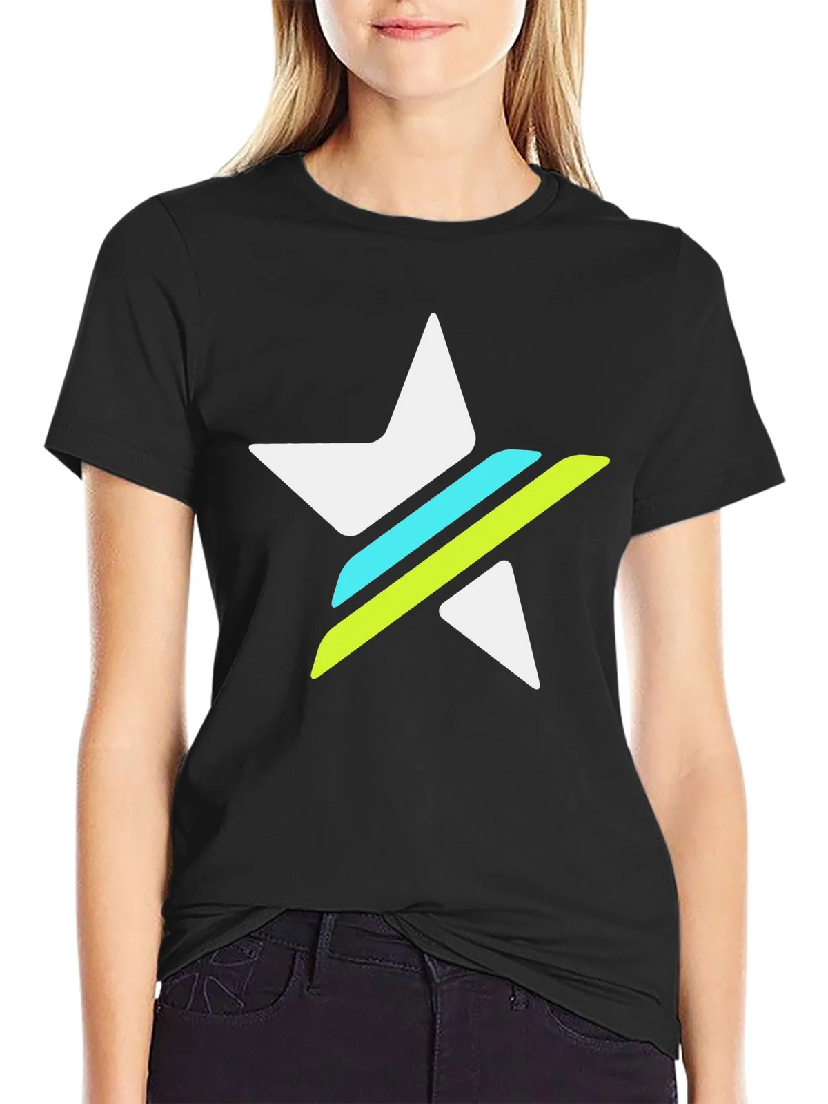 Graphic Tee - White Star with Green & Blue Stripes product image 2