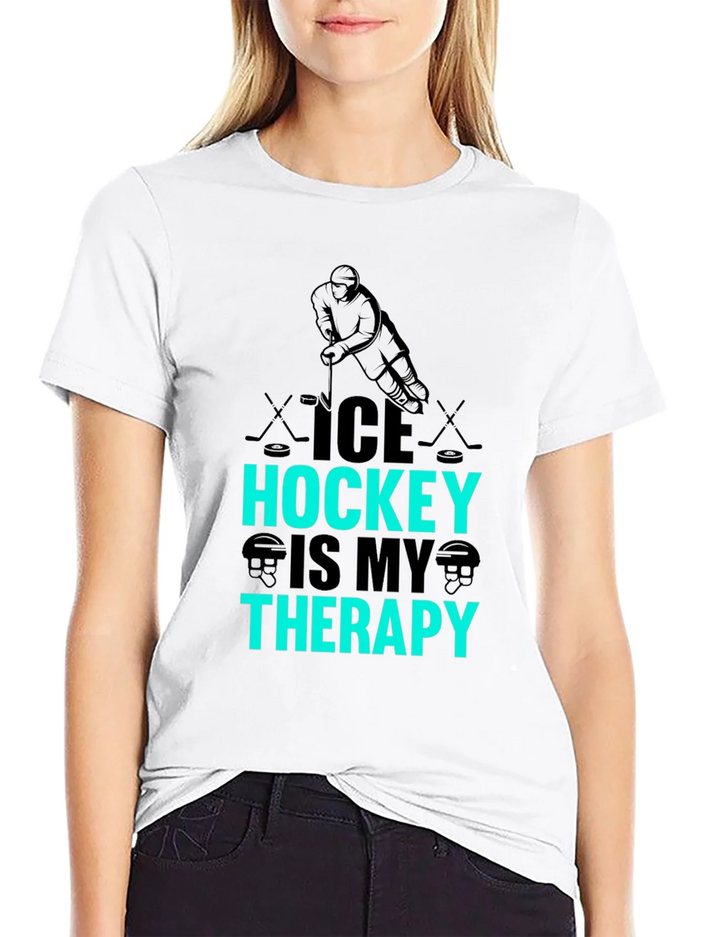 Ice Hockey Is My Therapy Black Graphic T-Shirt product image 6