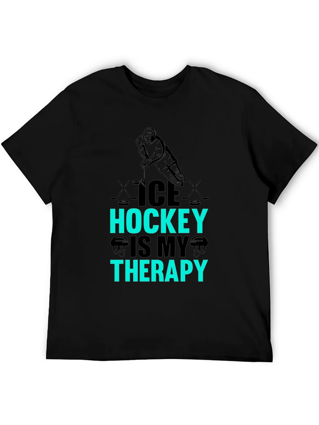 Ice Hockey Is My Therapy Black Graphic T-Shirt product image 4