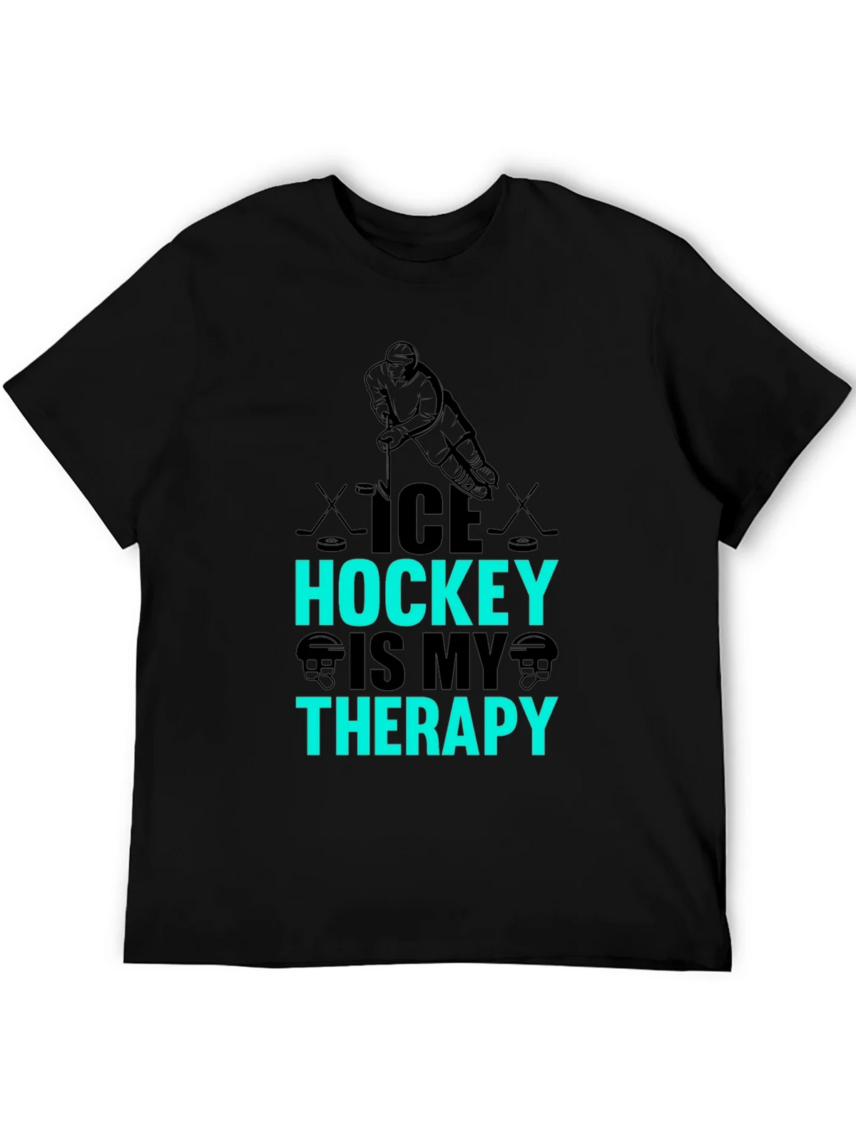 Ice Hockey Is My Therapy Black Graphic T-Shirt product image 4