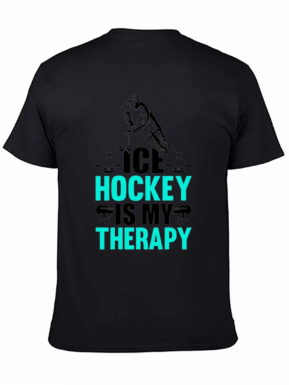 Ice Hockey Is My Therapy Black Graphic T-Shirt product image 3