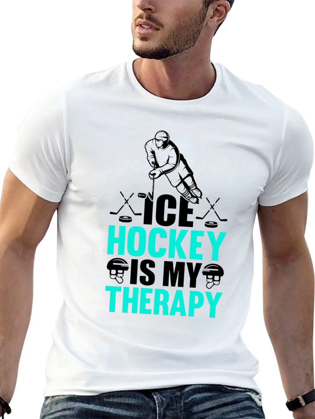 Ice Hockey Is My Therapy Black Graphic T-Shirt product image 9