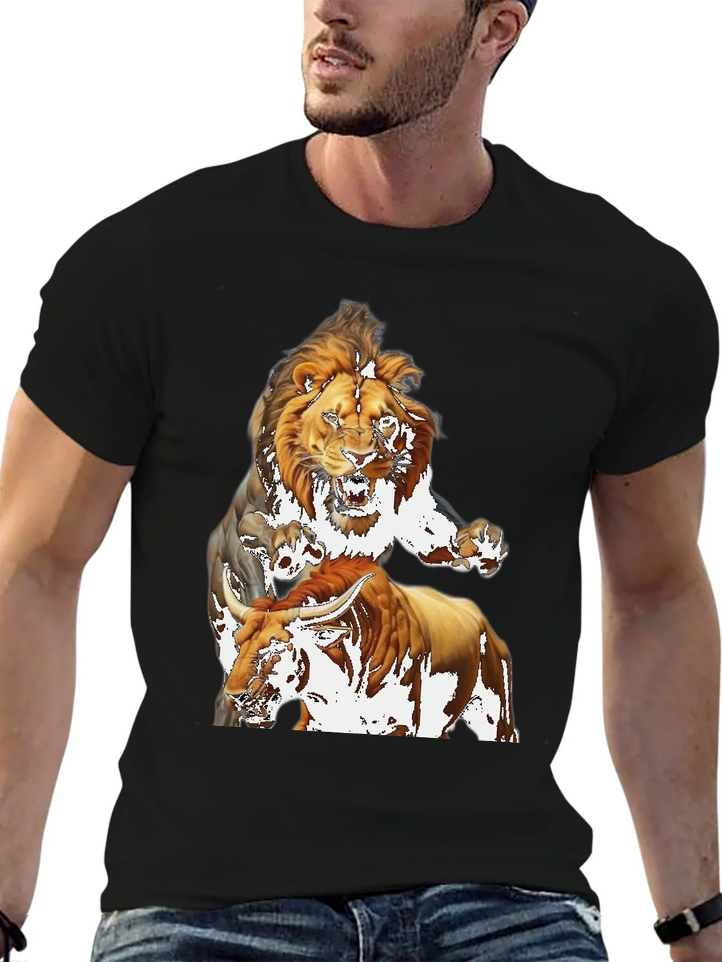 Lion & Bull Graphic Print Tee - Bold Black T-Shirt product image 6
