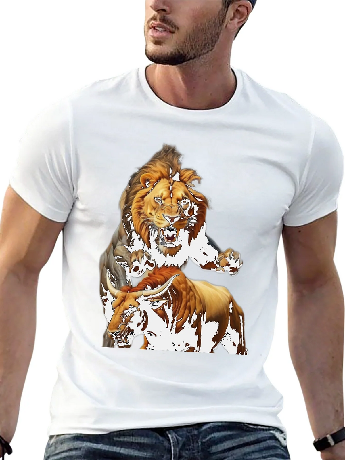 Lion & Bull Graphic Print Tee - Bold Black T-Shirt product image 12