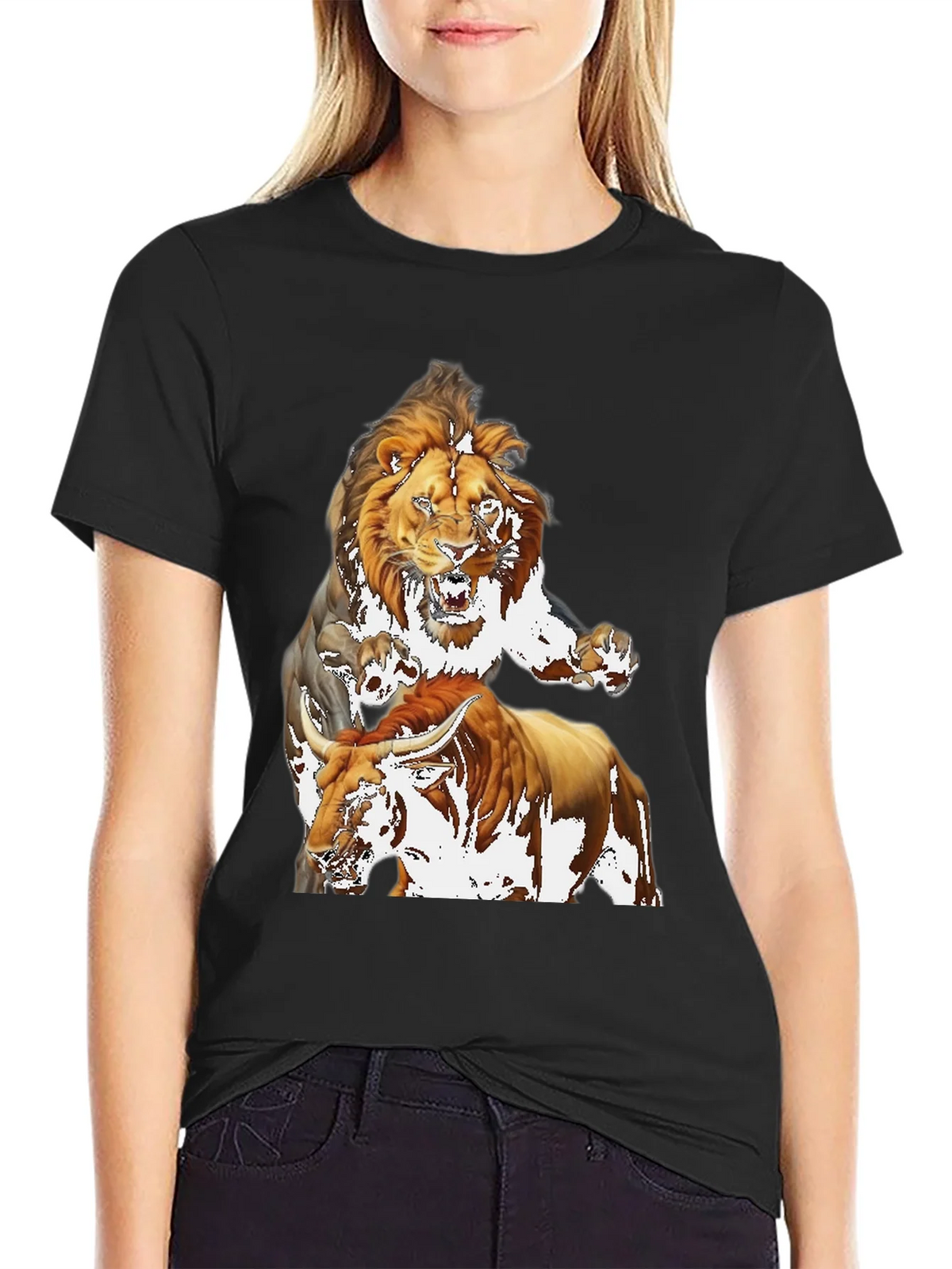 Lion & Bull Graphic Print Tee - Bold Black T-Shirt product image 2