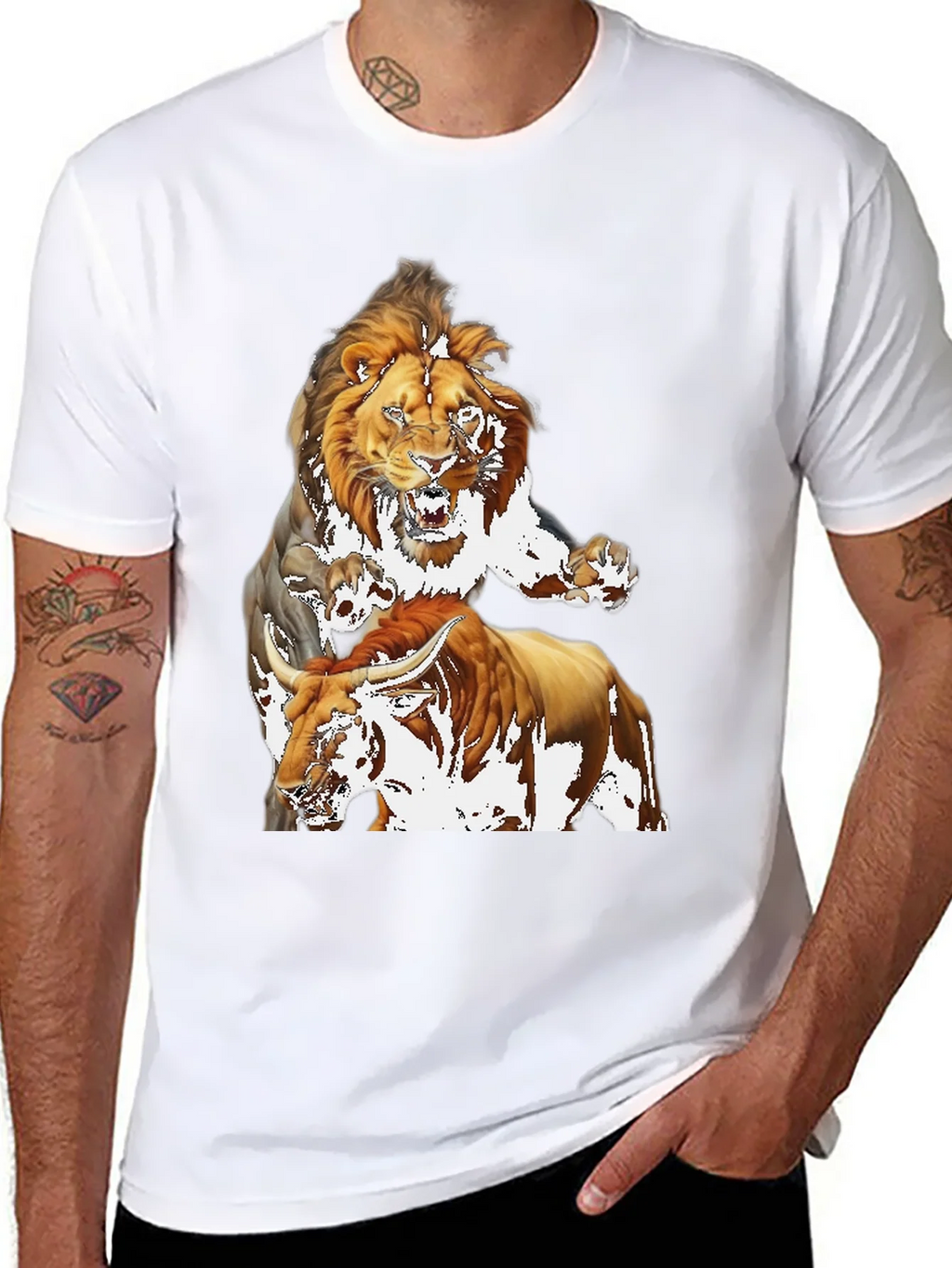 Lion & Bull Graphic Print Tee - Bold Black T-Shirt product image 7