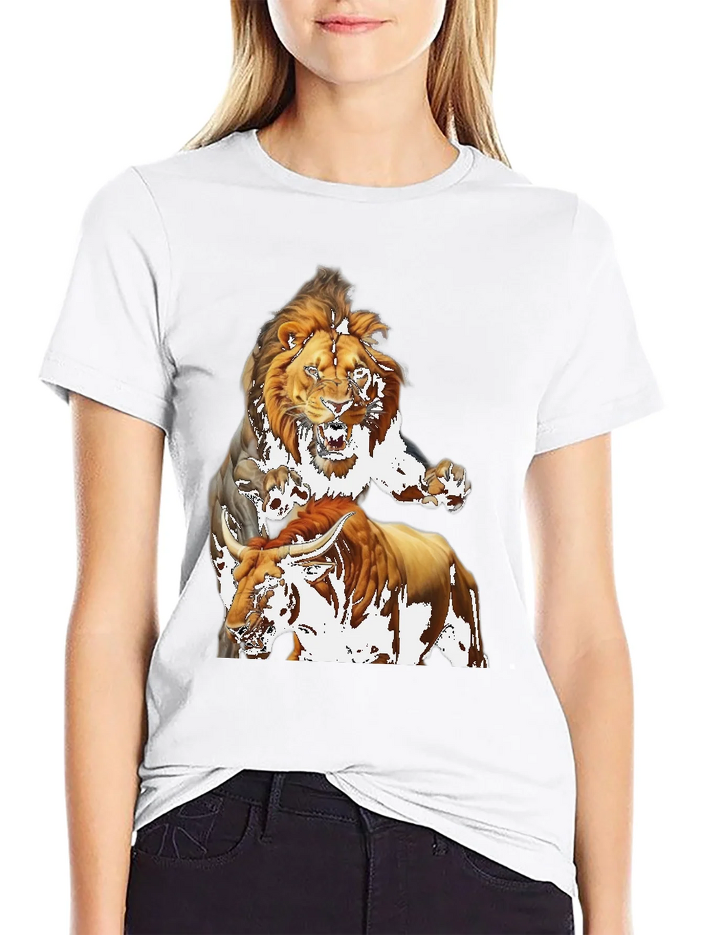Lion & Bull Graphic Print Tee - Bold Black T-Shirt product image 8