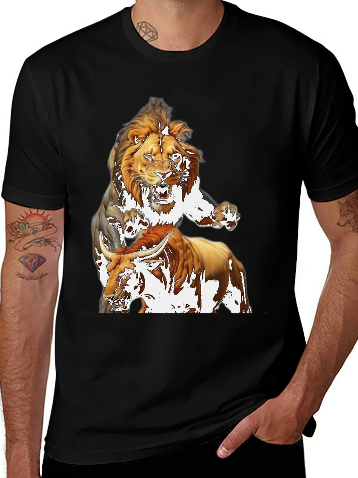 Lion & Bull Graphic Print Tee - Bold Black T-Shirt product image 1