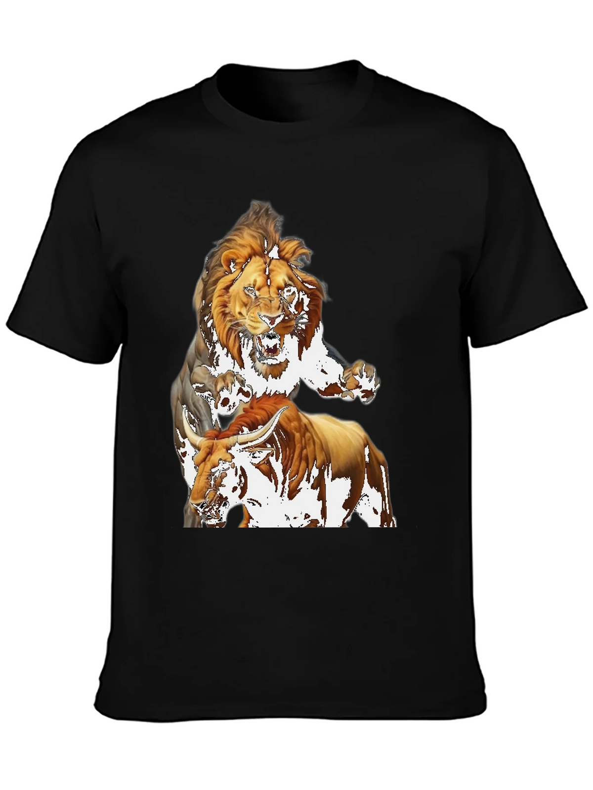 Lion & Bull Graphic Print Tee - Bold Black T-Shirt product image 3