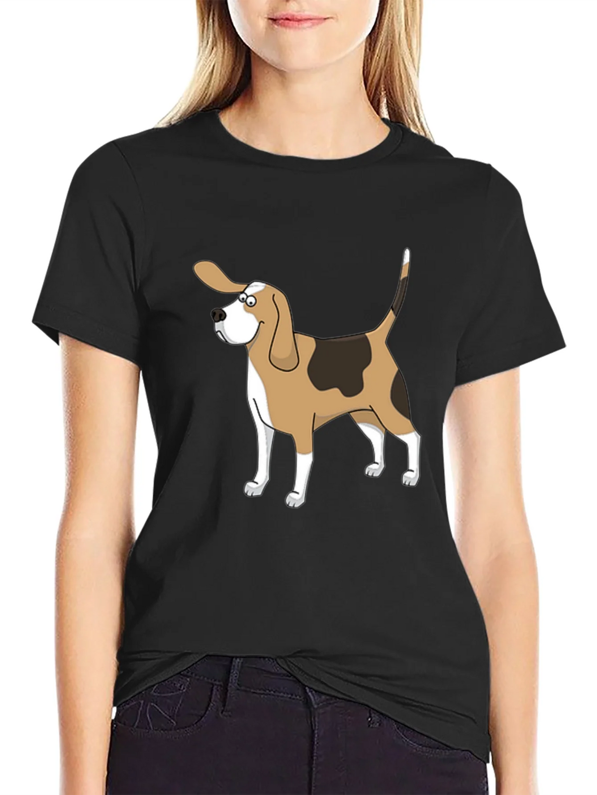 Cartoon Beagle Dog Graphic Black T-Shirt product image 1