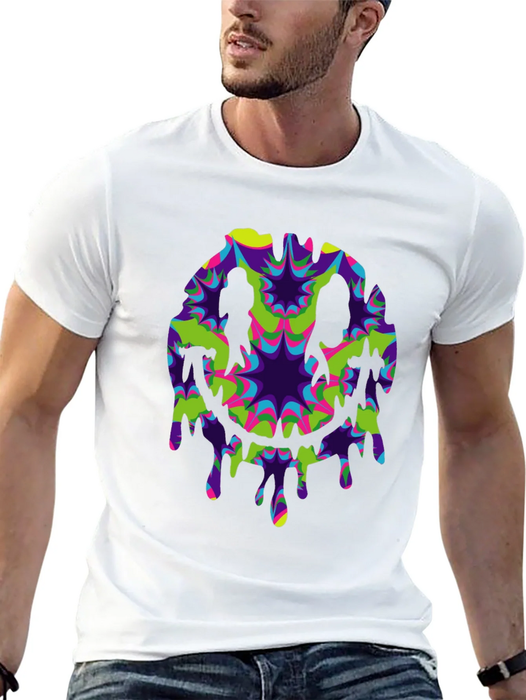 Psychedelic Dripping Smiley Face Black Tee product image 4